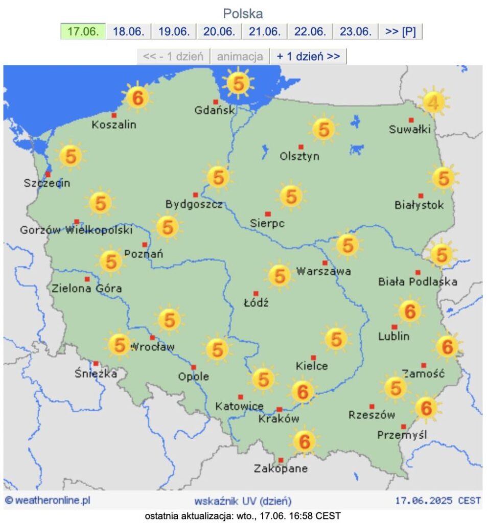 uv index polska 17 czerwca 2025